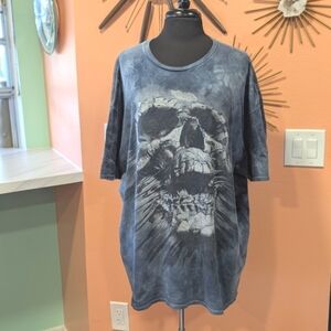 Edgy Vintage Y2K XXL? Skull Graphic Tee Tie Dye Blue Gray Bikercore T-shirt